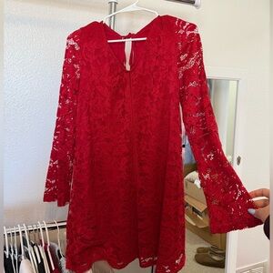 Speechless Vibrant Red Lace Long Sleeve Dress